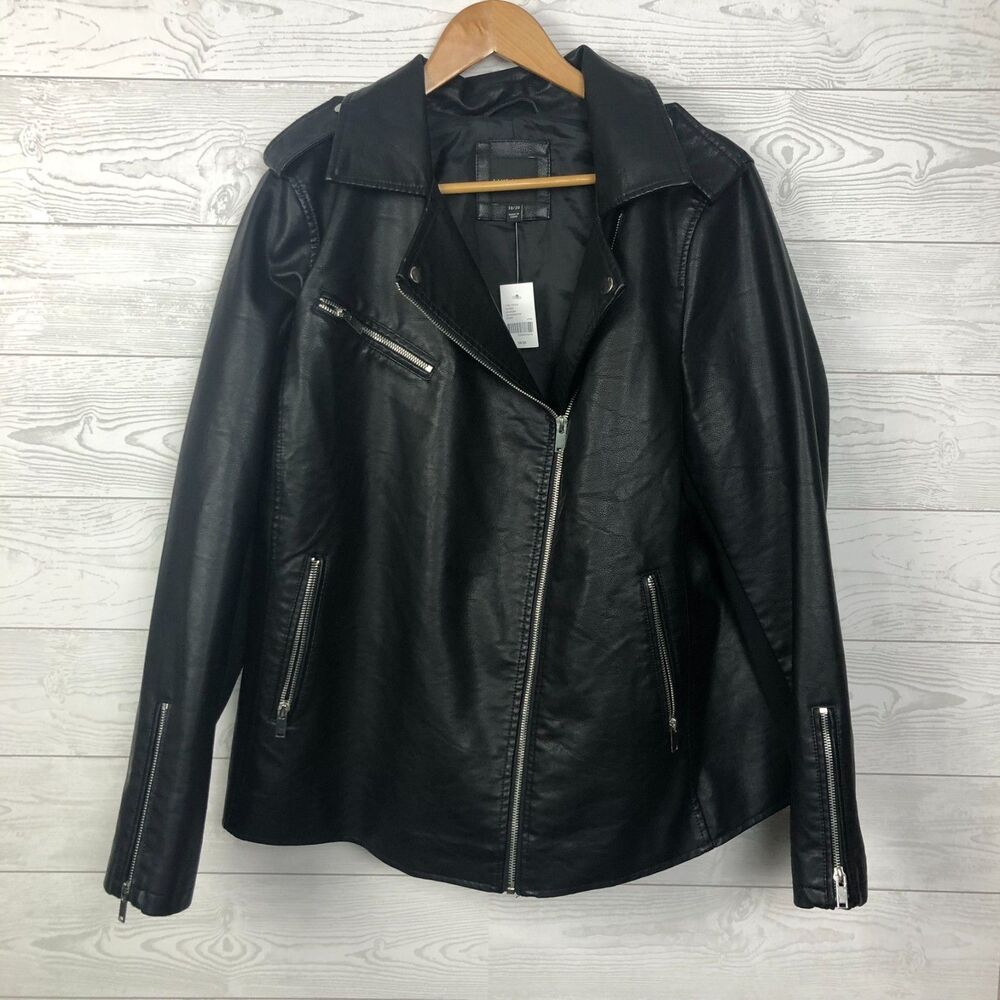 NWT Lane Bryant Women's 18/20 Faux Leather Moto Jacket Zip Front Black Long Slv - Picture 2 of 7